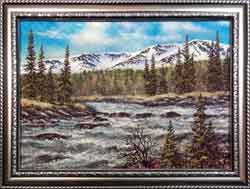 Горная речка весной. Картина из каменной крошки художник Кувшинов В.Н.