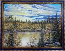 Осенний закат. Картина из каменной крошки художник Кувшинов В.Н.