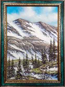 Ущелье весной. Картина из каменной крошки изображено горное ущелье весенним днем. художник Кувшинов В.Н.