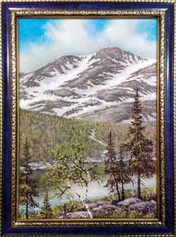 Весенний день в горах. Горный пейзаж. Картина с горами из каменной крошки художник Кувшинов В.Н.