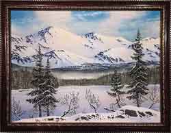 Зимний берег озера. Картина из каменной крошки художник Кувшинов В.Н.